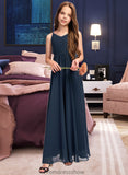 Mareli A-Line V-neck Floor-Length Chiffon Junior Bridesmaid Dress With Bow(s) STKP0013432