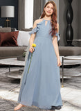 Kiera A-Line Scoop Neck Floor-Length Chiffon Junior Bridesmaid Dress With Bow(s) Cascading Ruffles STKP0013433