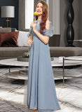 Kiera A-Line Scoop Neck Floor-Length Chiffon Junior Bridesmaid Dress With Bow(s) Cascading Ruffles STKP0013433