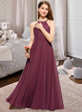 Kaya A-Line Square Neckline Floor-Length Chiffon Lace Junior Bridesmaid Dress STKP0013434