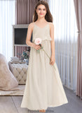 Britney A-Line V-neck Floor-Length Chiffon Junior Bridesmaid Dress STKP0013435