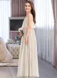 Britney A-Line V-neck Floor-Length Chiffon Junior Bridesmaid Dress STKP0013435