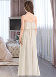 Britney A-Line V-neck Floor-Length Chiffon Junior Bridesmaid Dress STKP0013435