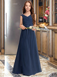 Ashlee A-Line Off-the-Shoulder Floor-Length Chiffon Junior Bridesmaid Dress With Ruffles STKP0013436