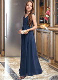 Ashlee A-Line Off-the-Shoulder Floor-Length Chiffon Junior Bridesmaid Dress With Ruffles STKP0013436