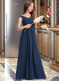 Ashlee A-Line Off-the-Shoulder Floor-Length Chiffon Junior Bridesmaid Dress With Ruffles STKP0013436