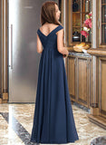 Ashlee A-Line Off-the-Shoulder Floor-Length Chiffon Junior Bridesmaid Dress With Ruffles STKP0013436