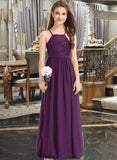 Claudia A-Line Square Neckline Floor-Length Chiffon Lace Junior Bridesmaid Dress With Bow(s) STKP0013438