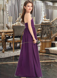 Claudia A-Line Square Neckline Floor-Length Chiffon Lace Junior Bridesmaid Dress With Bow(s) STKP0013438