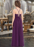 Claudia A-Line Square Neckline Floor-Length Chiffon Lace Junior Bridesmaid Dress With Bow(s) STKP0013438