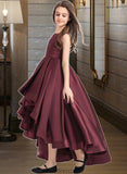 Anabel A-Line Scoop Neck Asymmetrical Satin Junior Bridesmaid Dress With Ruffle STKP0013439