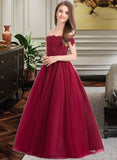 Rosalie Ball-Gown/Princess Off-the-Shoulder Floor-Length Tulle Lace Junior Bridesmaid Dress With Beading Sequins STKP0013440