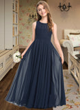 Kennedi A-Line Scoop Neck Floor-Length Chiffon Junior Bridesmaid Dress With Ruffle STKP0013441