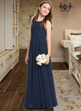 Kennedi A-Line Scoop Neck Floor-Length Chiffon Junior Bridesmaid Dress With Ruffle STKP0013441