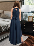 Ariella A-Line Scoop Neck Asymmetrical Chiffon Junior Bridesmaid Dress With Bow(s) Ruffles STKP0013445