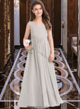 Eva A-Line V-neck Floor-Length Chiffon Junior Bridesmaid Dress With Pockets STKP0013446