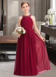 Katrina A-Line Scoop Neck Floor-Length Chiffon Junior Bridesmaid Dress With Ruffle Beading Bow(s) STKP0013447