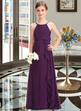 Leanna A-Line Scoop Neck Floor-Length Chiffon Junior Bridesmaid Dress With Bow(s) Cascading Ruffles STKP0013448