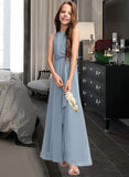 Mary A-Line Scoop Neck Floor-Length Chiffon Junior Bridesmaid Dress With Cascading Ruffles STKP0013450