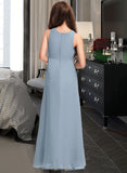 Mary A-Line Scoop Neck Floor-Length Chiffon Junior Bridesmaid Dress With Cascading Ruffles STKP0013450