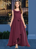 Charity A-Line Cowl Neck Asymmetrical Chiffon Junior Bridesmaid Dress With Bow(s) STKP0013454