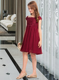 Cailyn A-Line Off-the-Shoulder Knee-Length Chiffon Lace Junior Bridesmaid Dress With Bow(s) STKP0013456