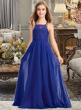 Shelby A-Line Square Neckline Floor-Length Chiffon Lace Junior Bridesmaid Dress STKP0013457