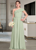 Shannon A-Line One-Shoulder Floor-Length Chiffon Junior Bridesmaid Dress With Cascading Ruffles STKP0013458