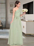 Shannon A-Line One-Shoulder Floor-Length Chiffon Junior Bridesmaid Dress With Cascading Ruffles STKP0013458