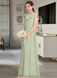 Shannon A-Line One-Shoulder Floor-Length Chiffon Junior Bridesmaid Dress With Cascading Ruffles STKP0013458