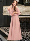 Hillary A-Line Off-the-Shoulder Floor-Length Chiffon Junior Bridesmaid Dress With Ruffle STKP0013459