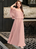 Hillary A-Line Off-the-Shoulder Floor-Length Chiffon Junior Bridesmaid Dress With Ruffle STKP0013459