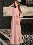 Hillary A-Line Off-the-Shoulder Floor-Length Chiffon Junior Bridesmaid Dress With Ruffle STKP0013459