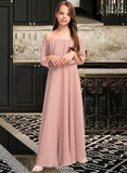 Hillary A-Line Off-the-Shoulder Floor-Length Chiffon Junior Bridesmaid Dress With Ruffle STKP0013459