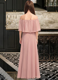 Hillary A-Line Off-the-Shoulder Floor-Length Chiffon Junior Bridesmaid Dress With Ruffle STKP0013459