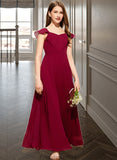 Philippa A-Line V-neck Floor-Length Chiffon Junior Bridesmaid Dress With Ruffle STKP0013461