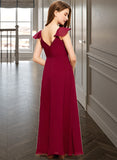 Philippa A-Line V-neck Floor-Length Chiffon Junior Bridesmaid Dress With Ruffle STKP0013461