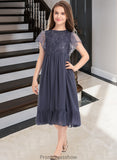 Lily A-Line Scoop Neck Knee-Length Chiffon Lace Junior Bridesmaid Dress With Cascading Ruffles STKP0013462