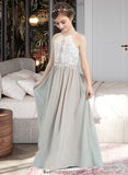 Jenny A-Line Scoop Neck Floor-Length Chiffon Junior Bridesmaid Dress STKP0013463