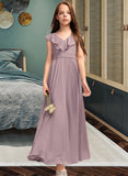 Alina A-Line V-neck Floor-Length Chiffon Junior Bridesmaid Dress With Cascading Ruffles STKP0013464