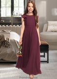 Yadira A-Line Scoop Neck Floor-Length Chiffon Junior Bridesmaid Dress With Cascading Ruffles STKP0013466