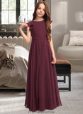 Yadira A-Line Scoop Neck Floor-Length Chiffon Junior Bridesmaid Dress With Cascading Ruffles STKP0013466