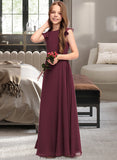 Yadira A-Line Scoop Neck Floor-Length Chiffon Junior Bridesmaid Dress With Cascading Ruffles STKP0013466