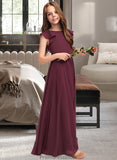 Yadira A-Line Scoop Neck Floor-Length Chiffon Junior Bridesmaid Dress With Cascading Ruffles STKP0013466