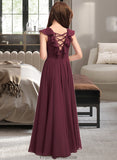 Yadira A-Line Scoop Neck Floor-Length Chiffon Junior Bridesmaid Dress With Cascading Ruffles STKP0013466