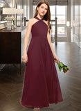 Dahlia A-Line V-neck Floor-Length Chiffon Junior Bridesmaid Dress With Ruffle STKP0013468