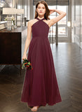 Dahlia A-Line V-neck Floor-Length Chiffon Junior Bridesmaid Dress With Ruffle STKP0013468