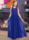 Caylee A-Line Scoop Neck Floor-Length Chiffon Lace Junior Bridesmaid Dress STKP0013469