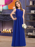 Caylee A-Line Scoop Neck Floor-Length Chiffon Lace Junior Bridesmaid Dress STKP0013469