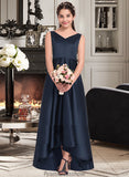 Fatima A-Line V-neck Asymmetrical Satin Junior Bridesmaid Dress STKP0013471